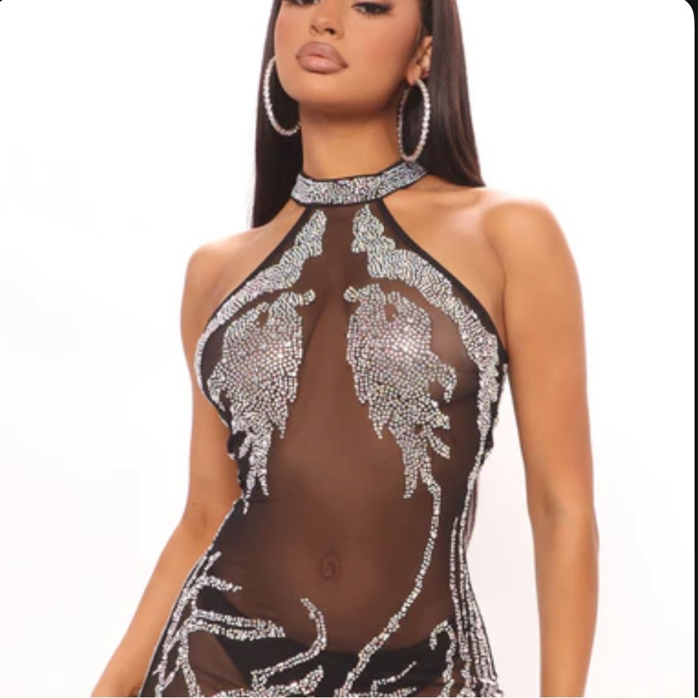 Body Shimmer Mesh Mini Dress